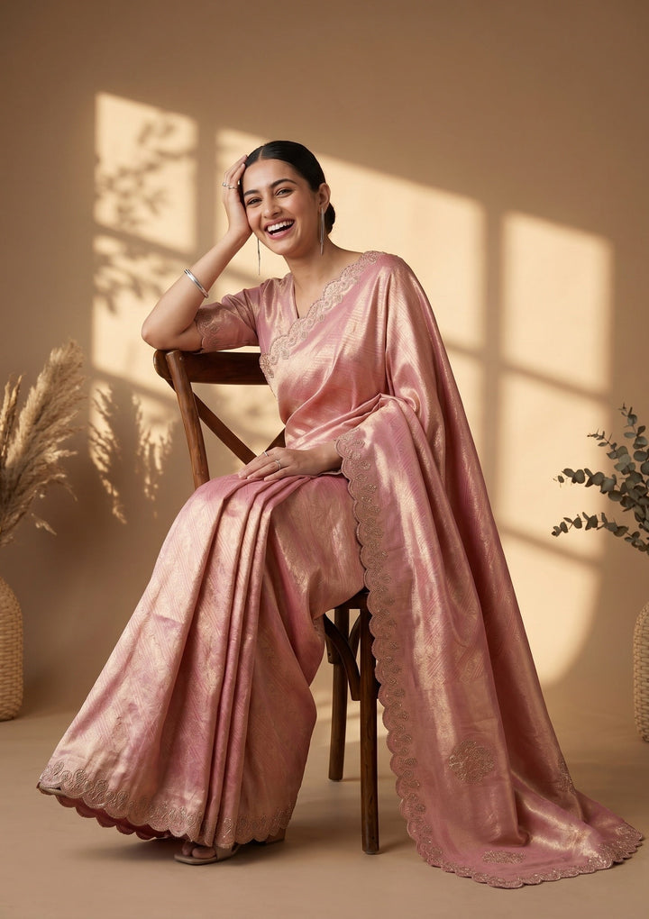 Pink Swarovski Art Silk Saree