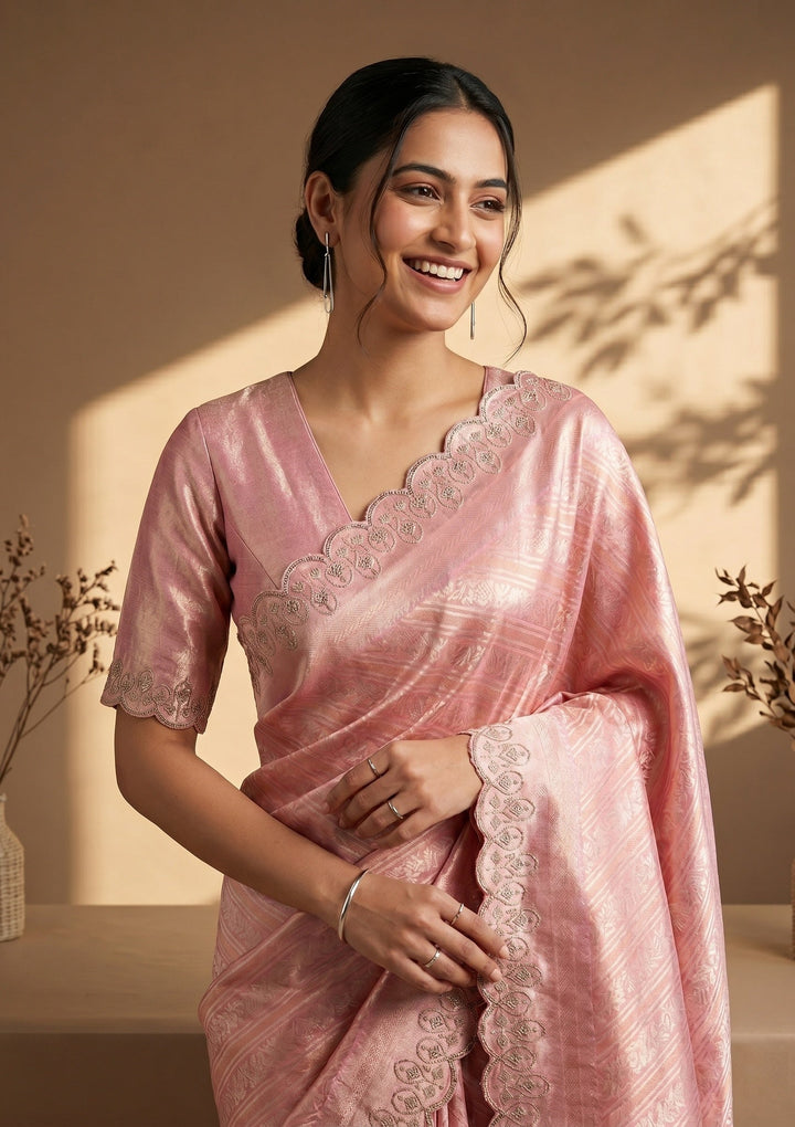 Pink Swarovski Art Silk Saree