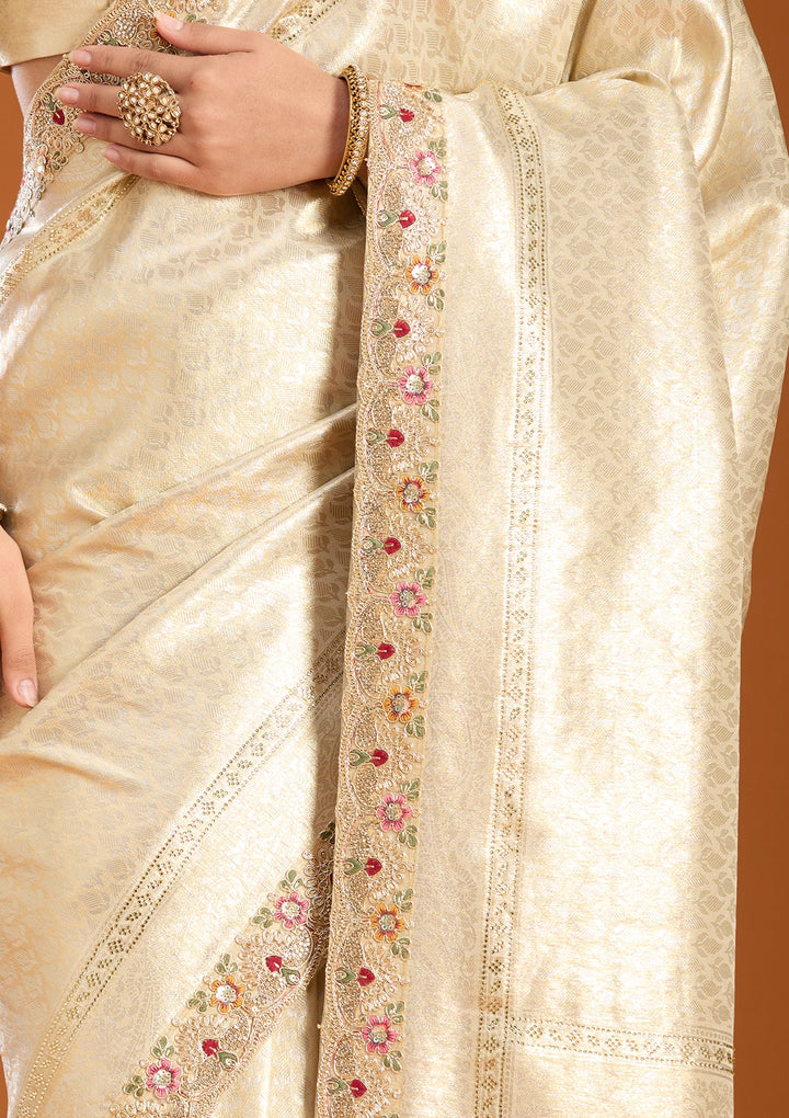 Beige Banarasi Art Silk Saree With Matching Blouse Piece