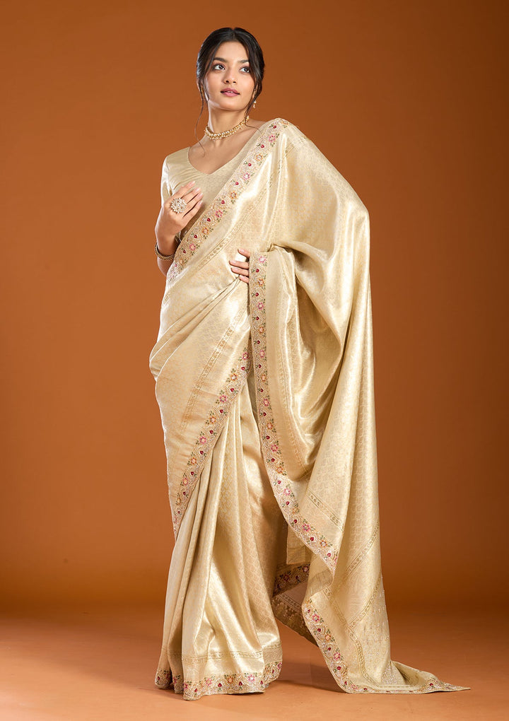 Beige Banarasi Art Silk Saree With Matching Blouse Piece