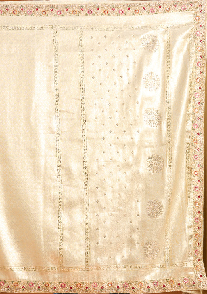 Beige Banarasi Art Silk Saree With Matching Blouse Piece