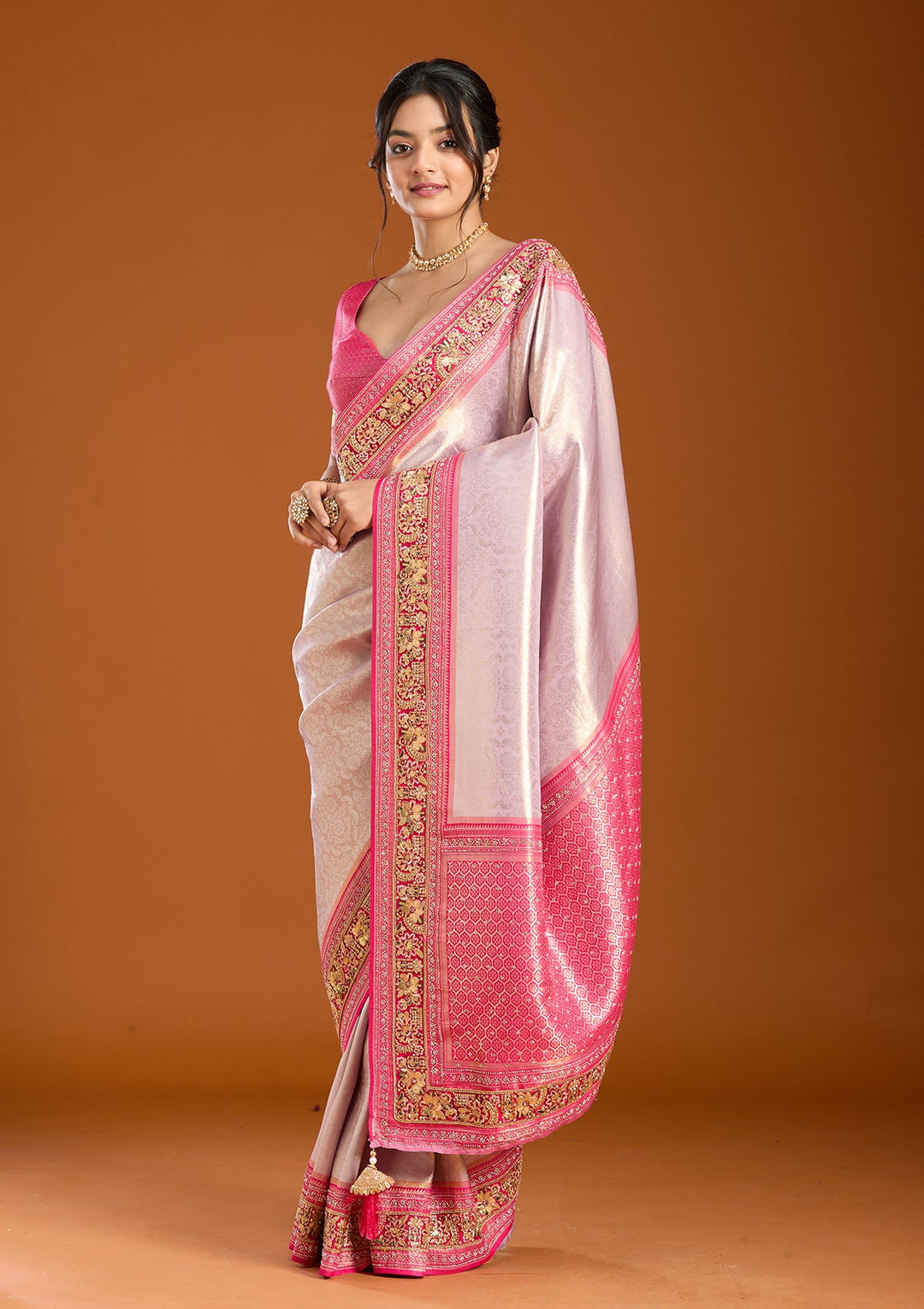 Lavender Banarasi Art Silk Saree With Matching Blouse Piece