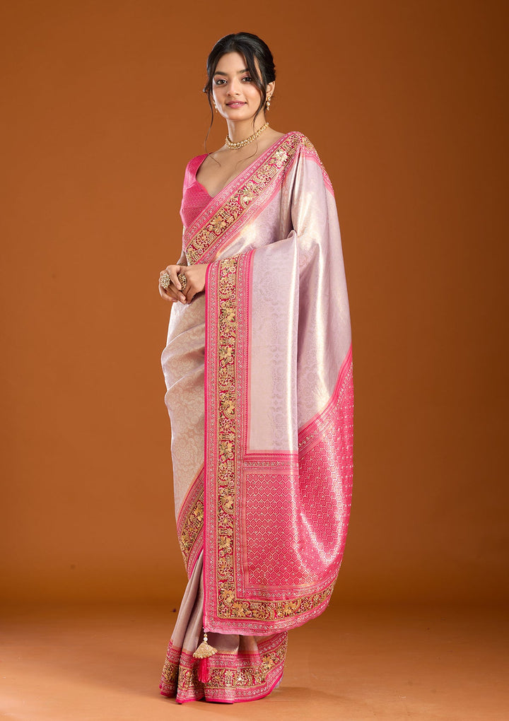 Lavender Banarasi Art Silk Saree With Matching Blouse Piece