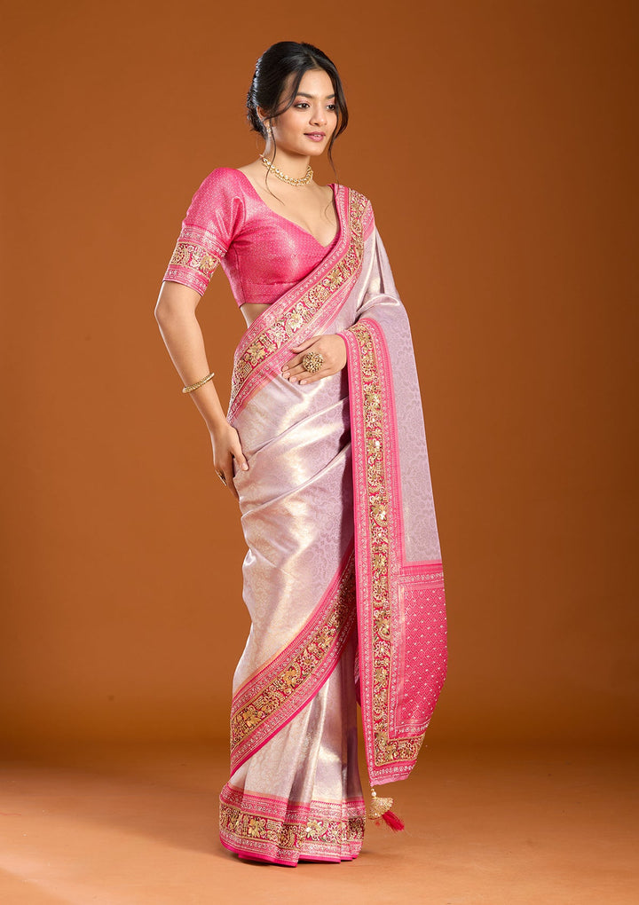 Lavender Banarasi Art Silk Saree With Matching Blouse Piece