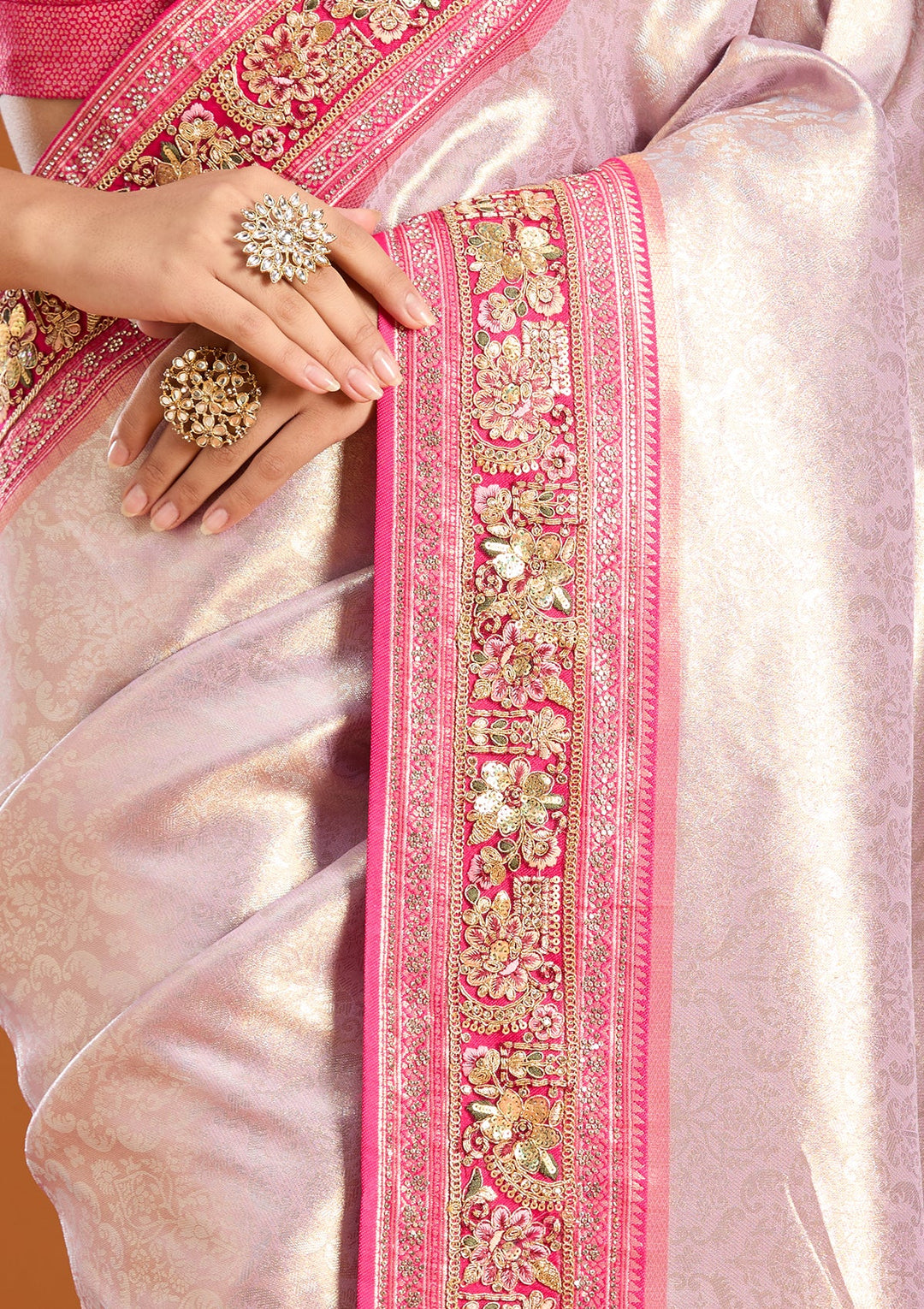 Lavender Banarasi Art Silk Saree With Matching Blouse Piece