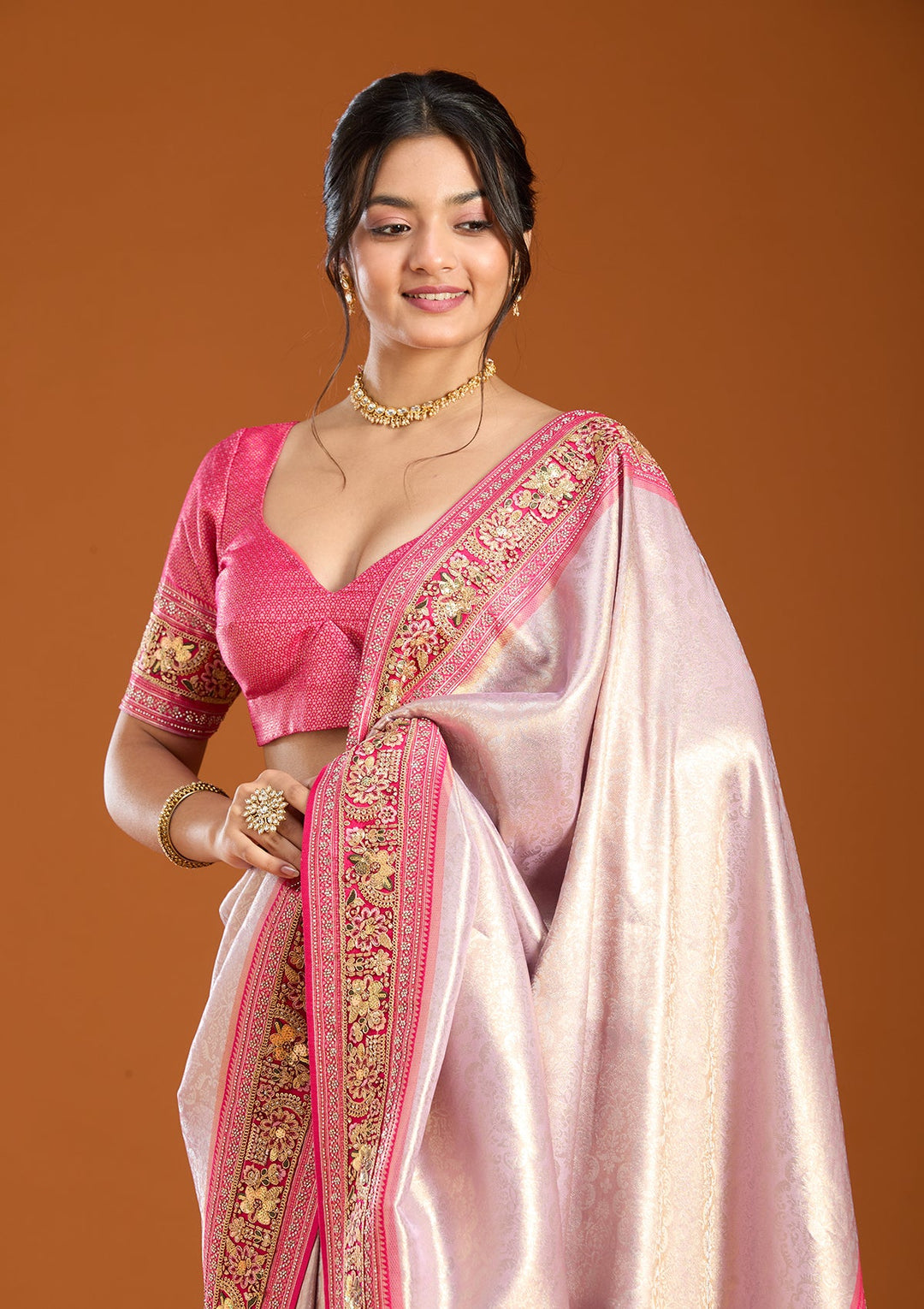 Lavender Banarasi Art Silk Saree With Matching Blouse Piece
