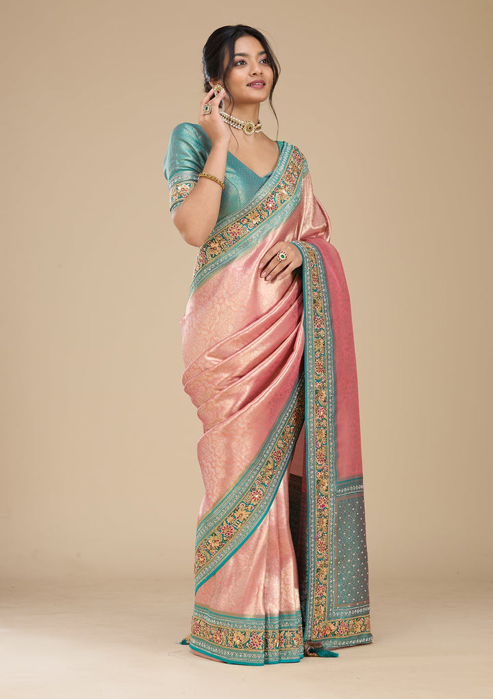 Onion Pink Banarasi Art Silk Saree With Matching Blouse Piece