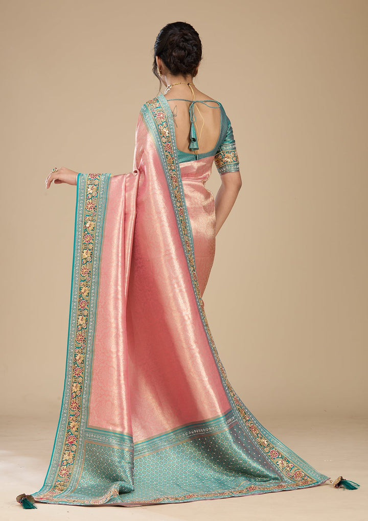 Onion Pink Banarasi Art Silk Saree With Matching Blouse Piece