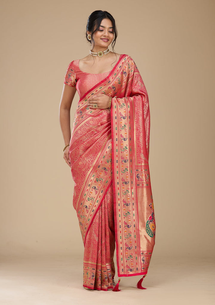 Rani Pink Swarovski Silk Saree With Matching Blouse Piece