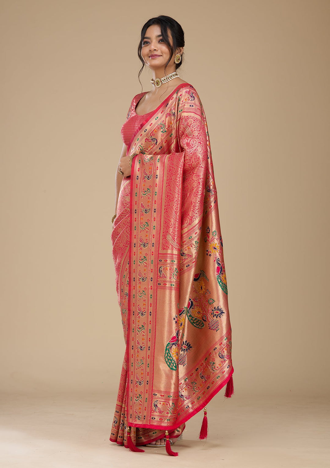 Rani Pink Swarovski Silk Saree With Matching Blouse Piece
