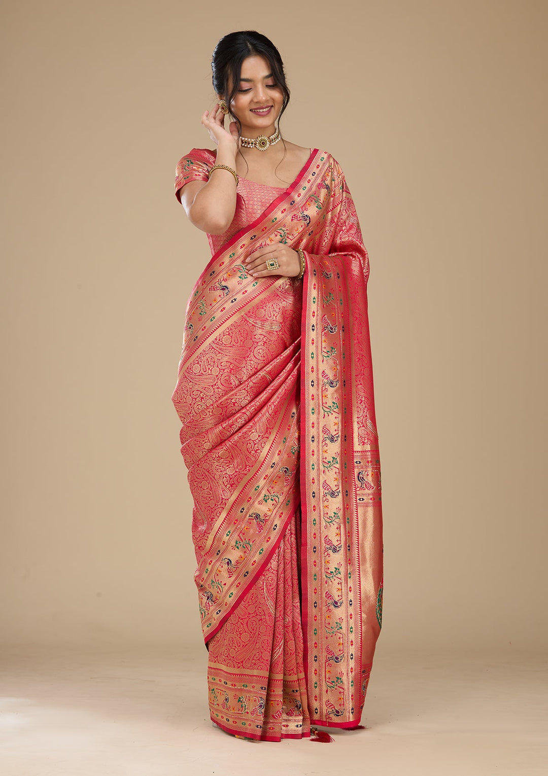Rani Pink Swarovski Art Silk Saree With Matching Blouse Piece