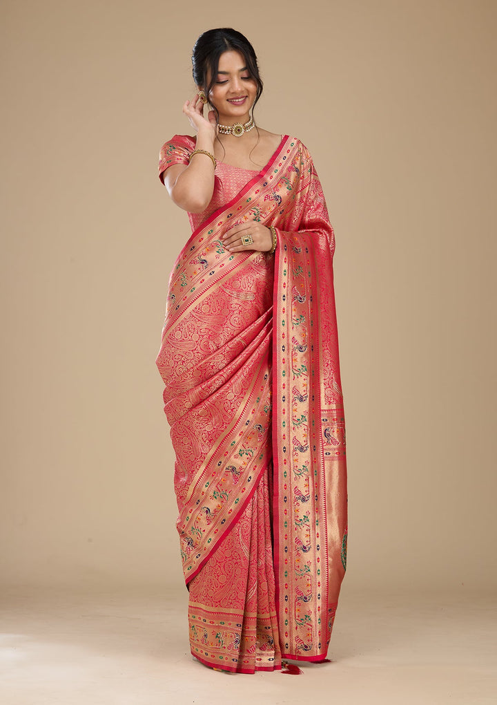 Rani Pink Swarovski Silk Saree With Matching Blouse Piece