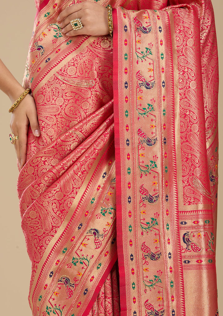 Rani Pink Swarovski Silk Saree With Matching Blouse Piece