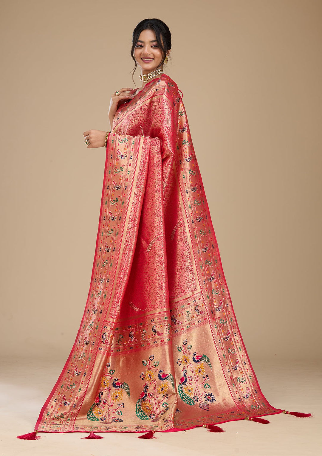 Rani Pink Swarovski Silk Saree With Matching Blouse Piece