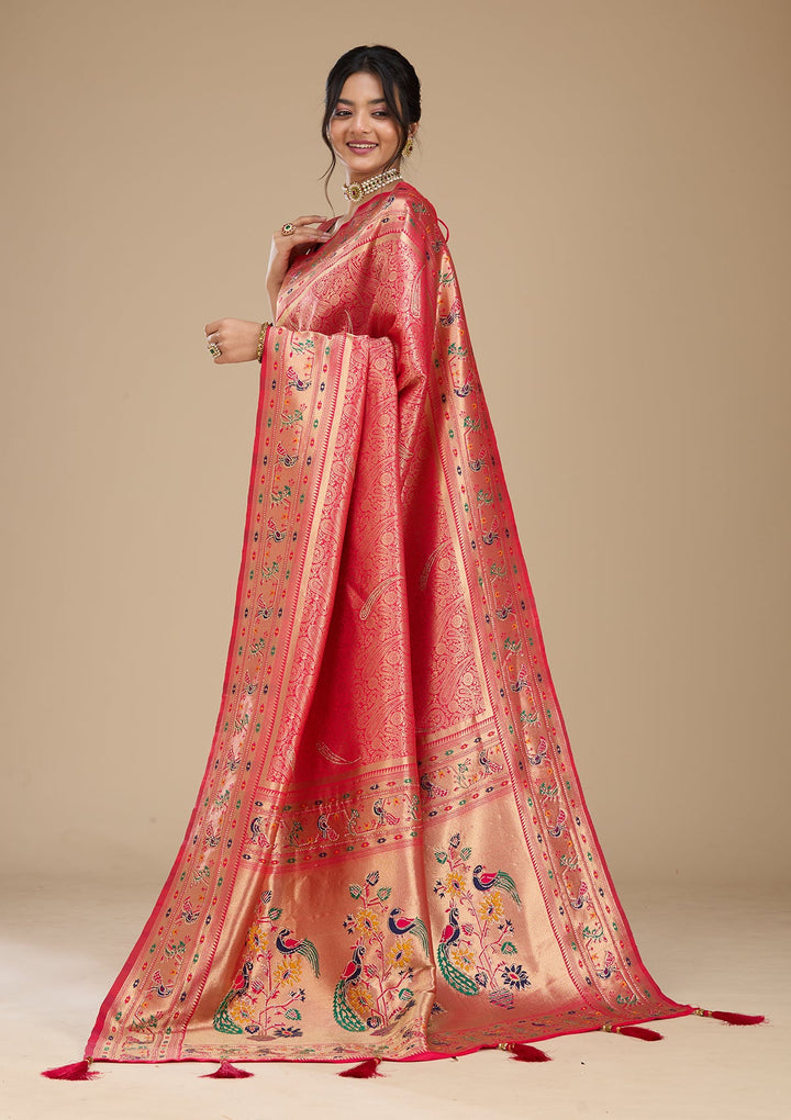Rani Pink Swarovski Silk Saree With Matching Blouse Piece