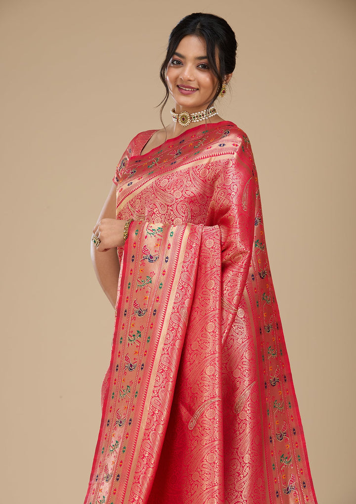 Rani Pink Swarovski Silk Saree With Matching Blouse Piece
