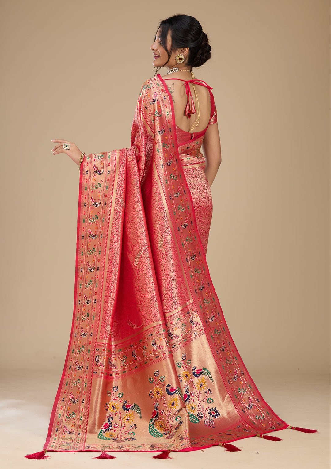 Rani Pink Swarovski Art Silk Saree With Matching Blouse Piece