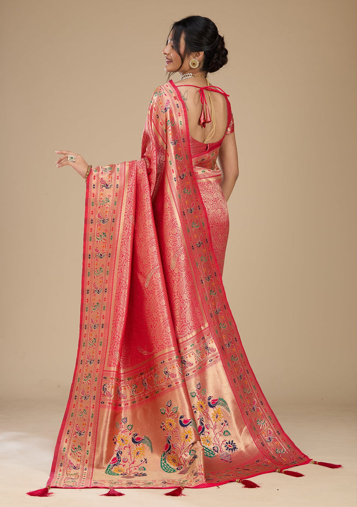 Rani Pink Swarovski Silk Saree With Matching Blouse Piece