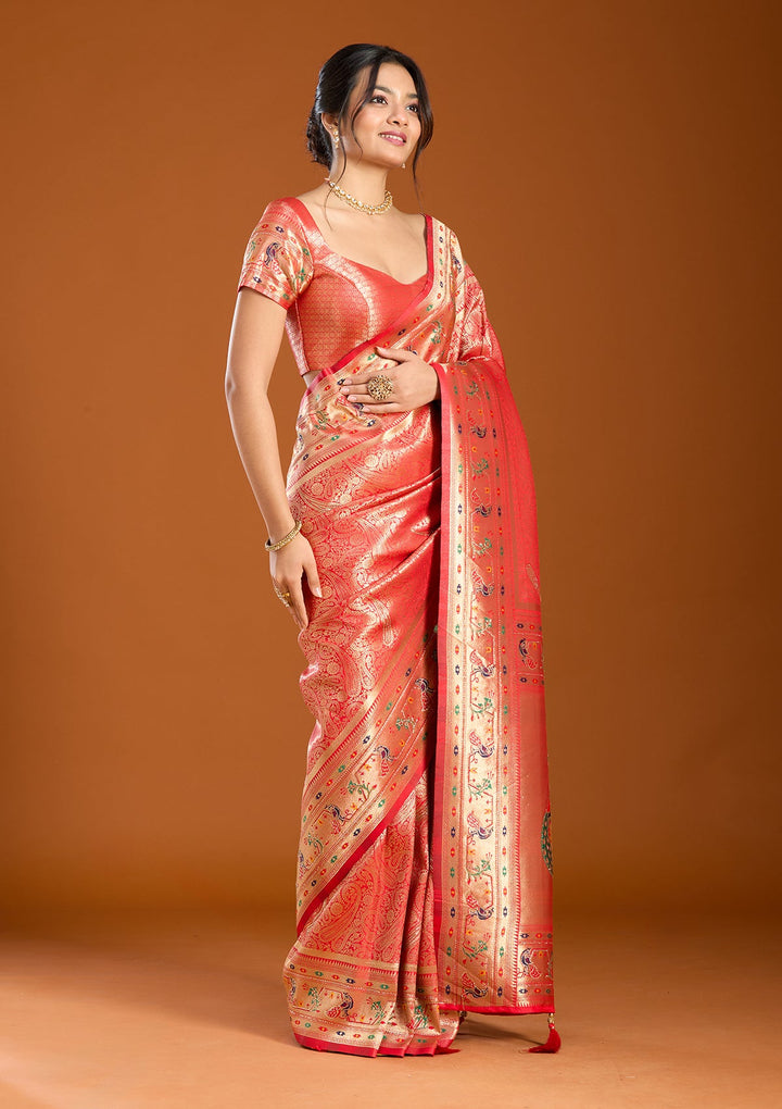 Red Swarovski Art Silk Saree With Matching Blouse Piece