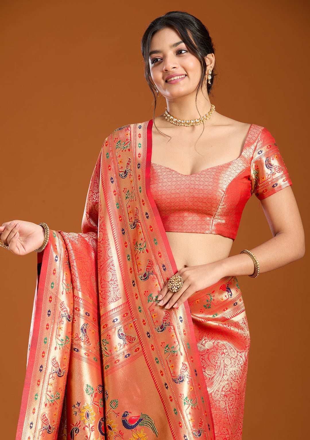 Red Swarovski Art Silk Saree With Matching Blouse Piece
