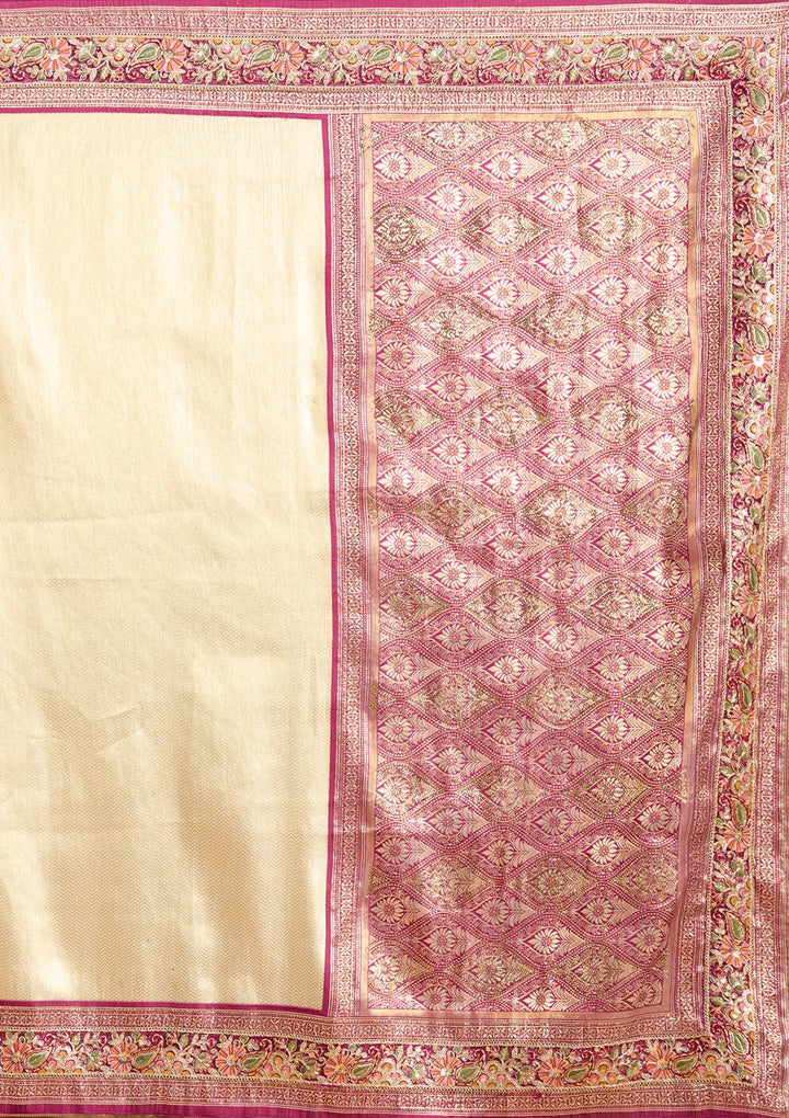 Cream Banarasi Art Silk Saree With Matching Blouse Piece
