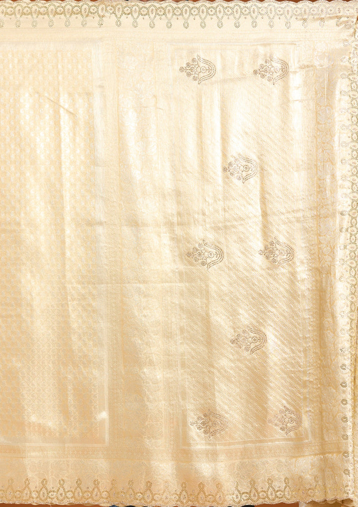 Beige Art Silk Jaal Swarovski Saree With Matching Blouse Piece