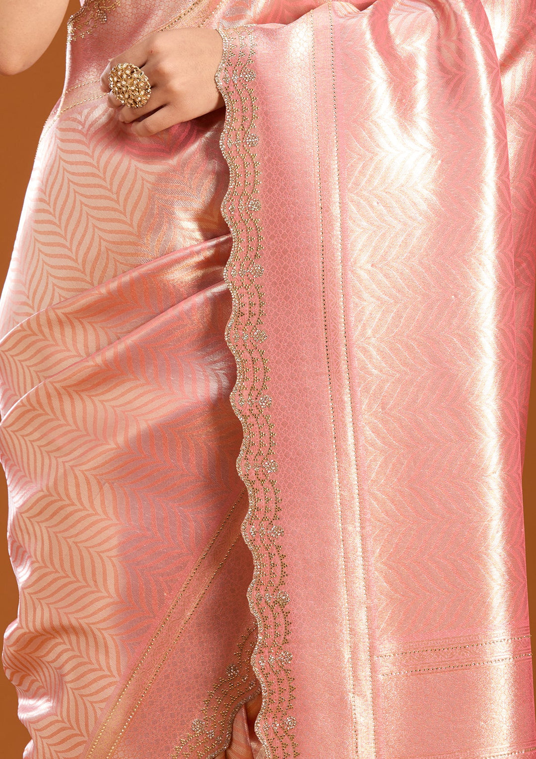 Onion Pink Banarasi Art Silk Saree With Matching Blouse Piece