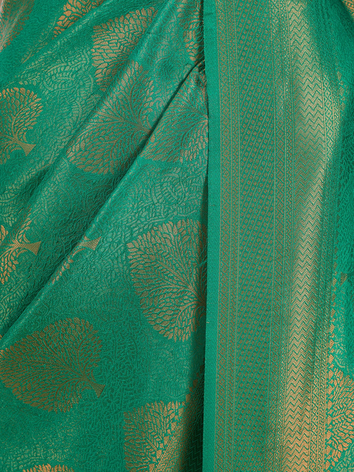 Leaf Green Silk Jaal Saree With Matching Blouse Piece