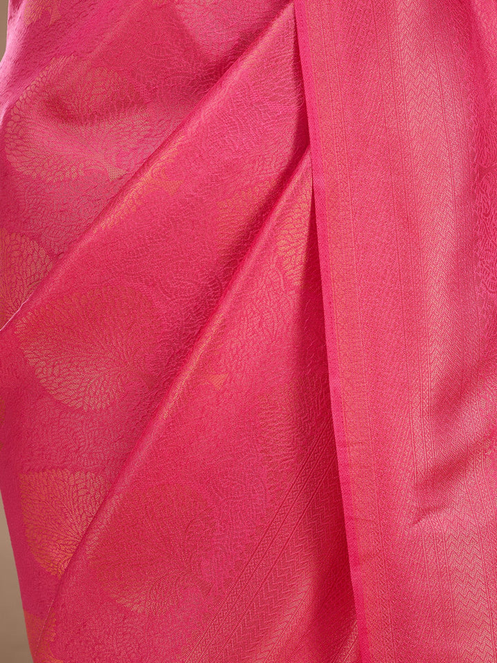 Rani Pink Silk Jaal Saree With Matching Blouse Piece