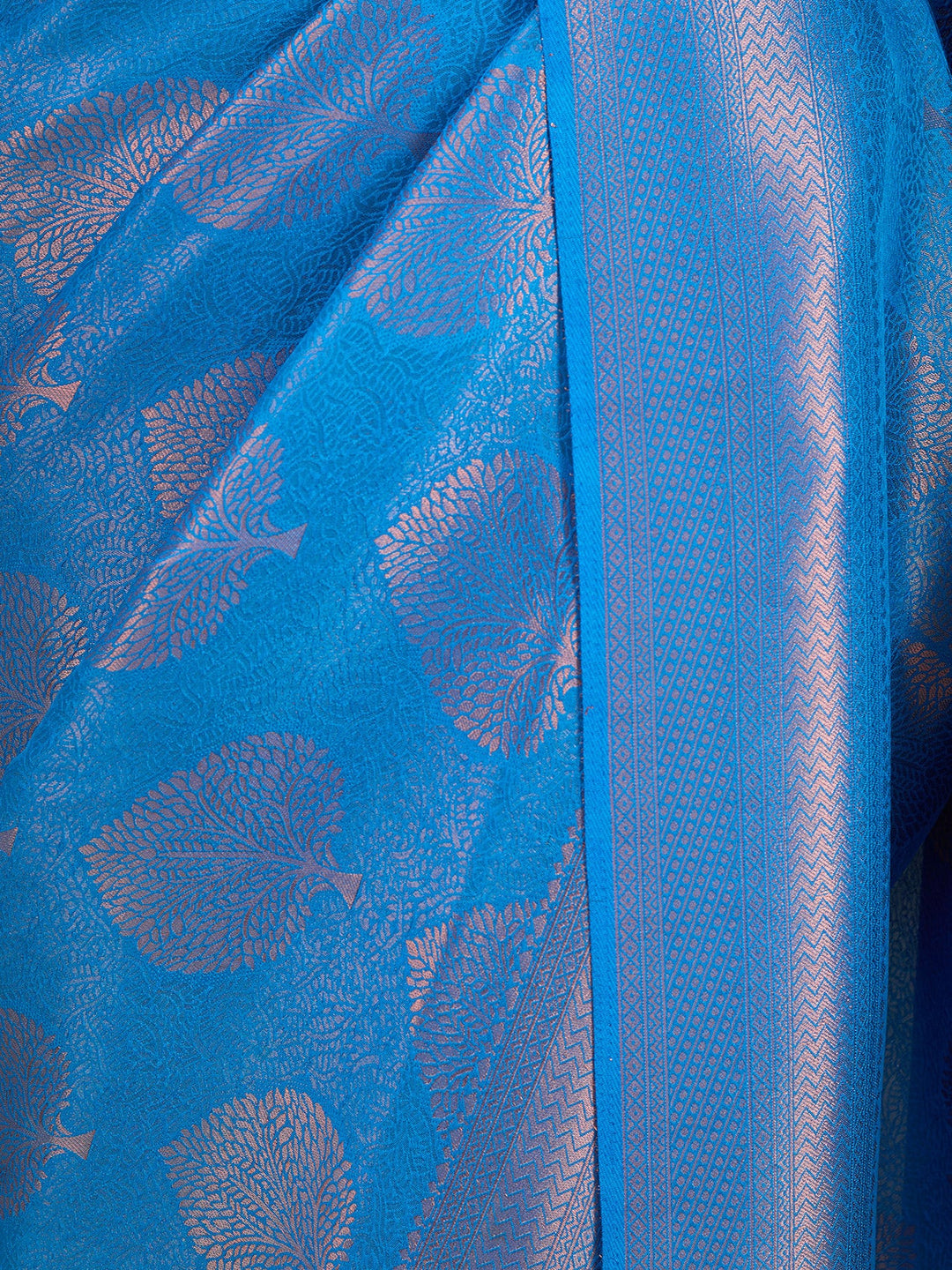 Turquoise Blue Silk Jaal Saree With Matching Blouse Piece