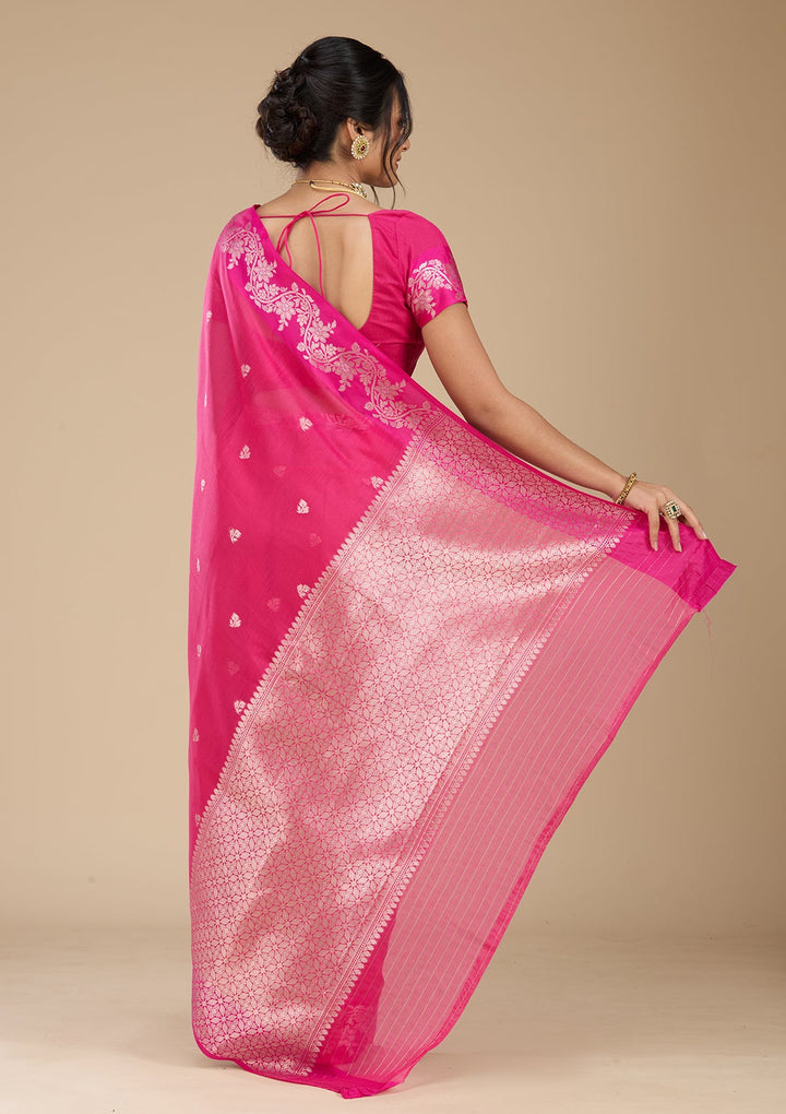 Rani Pink Banarasi Silk Saree With Matching Blouse Piece
