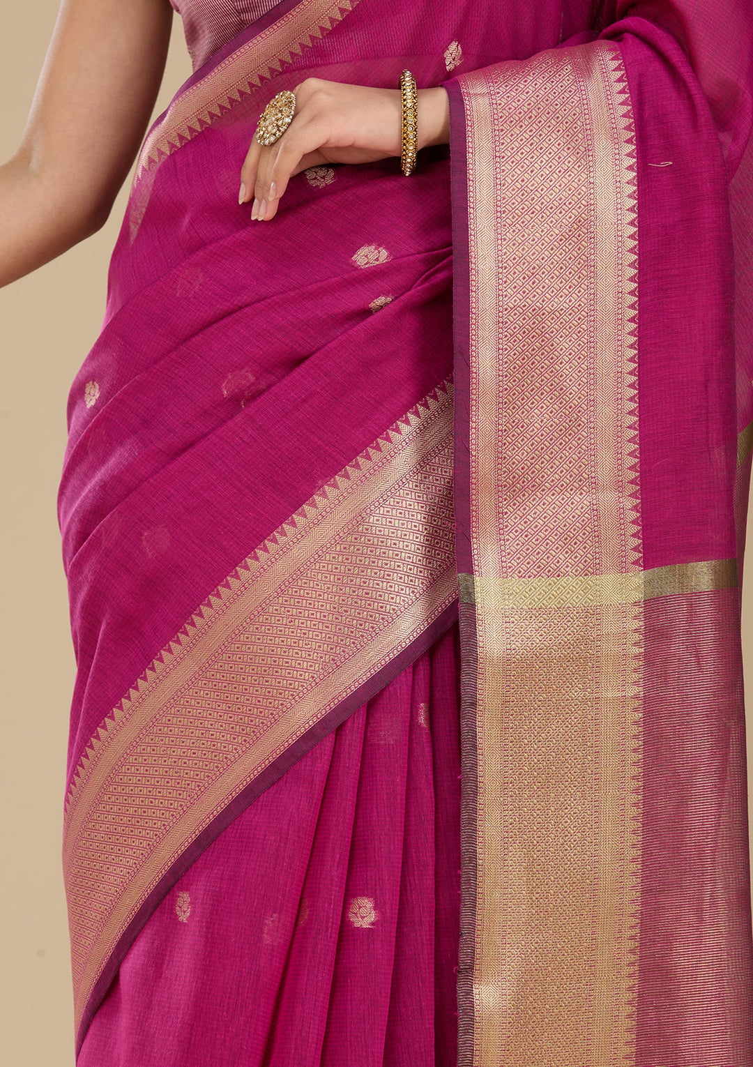 Wine Banarasi Silk Saree With Matching Blouse Piece