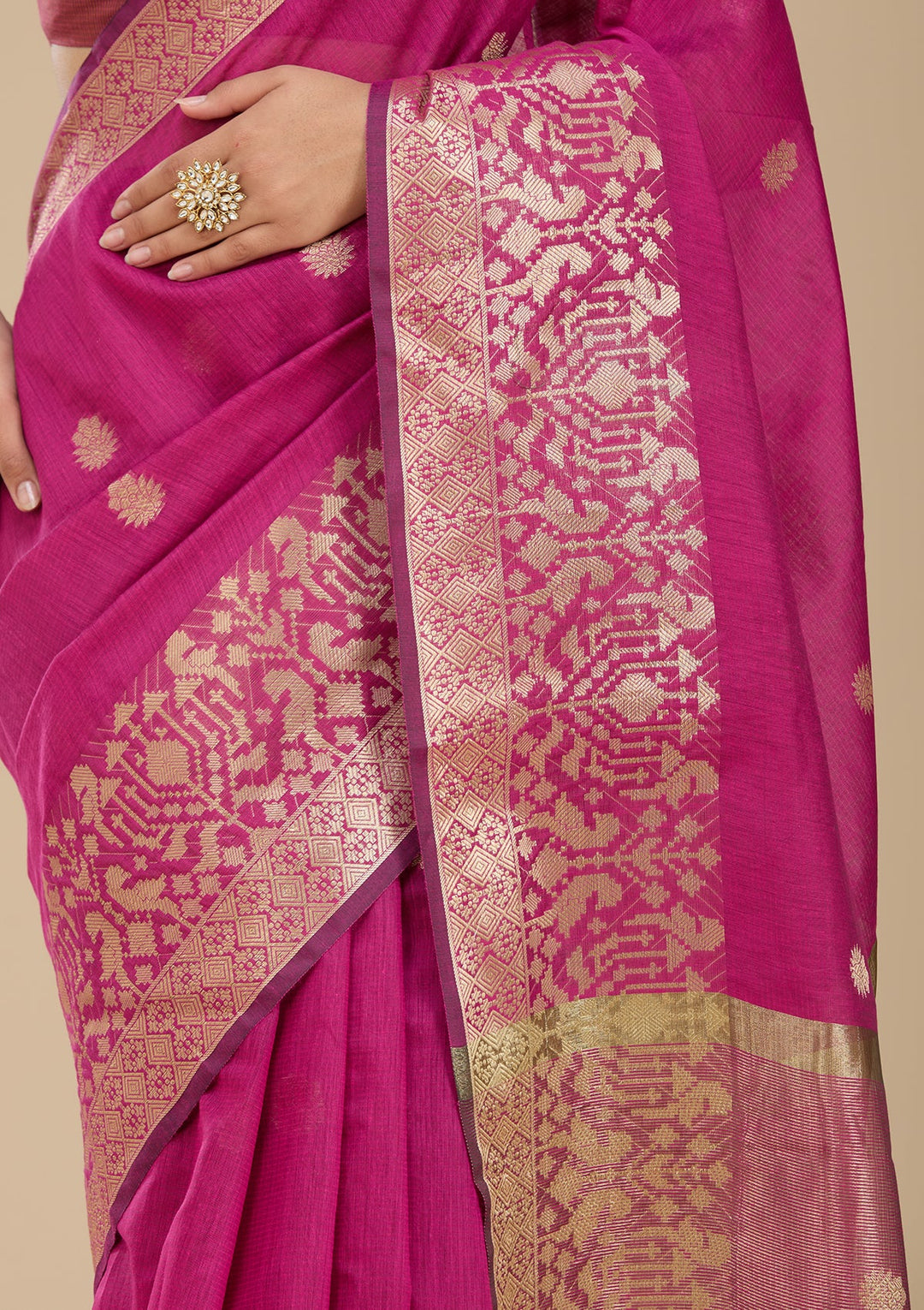 Wine Patola Silk Saree With Matching Blouse Piece