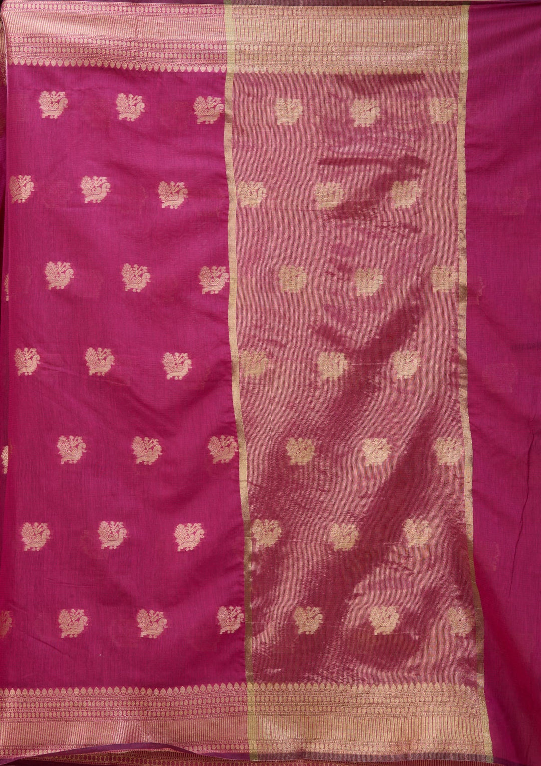 Magenta Pink Art Silk Banarasi Buti Saree With Matching Blouse Piece