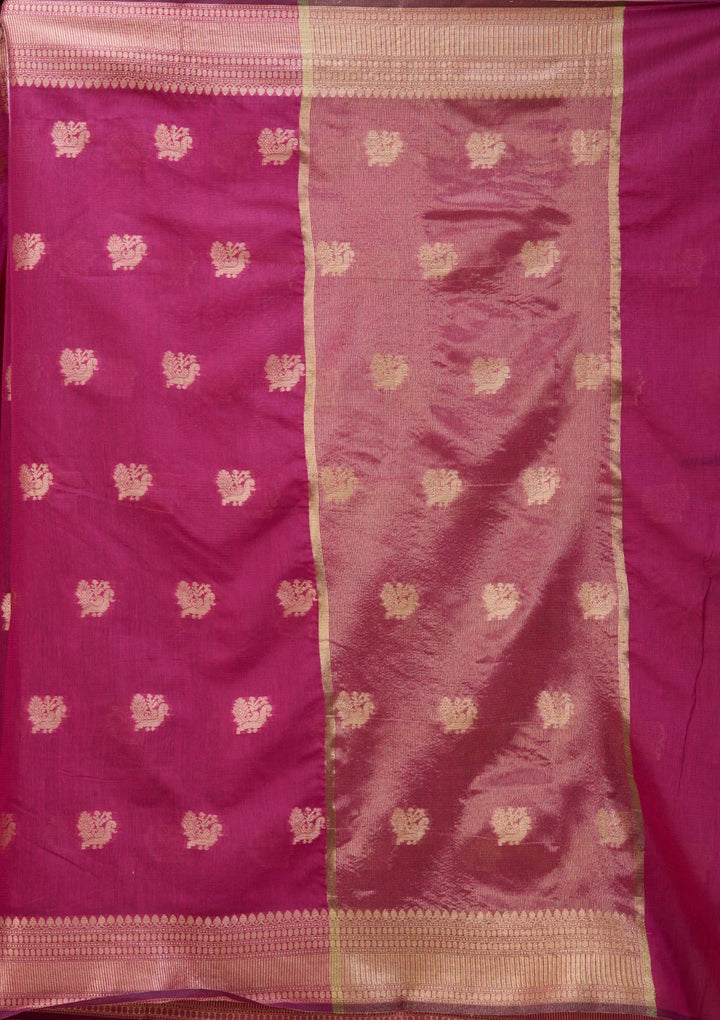 Magenta Pink Art Silk Banarasi Buti Saree With Matching Blouse Piece