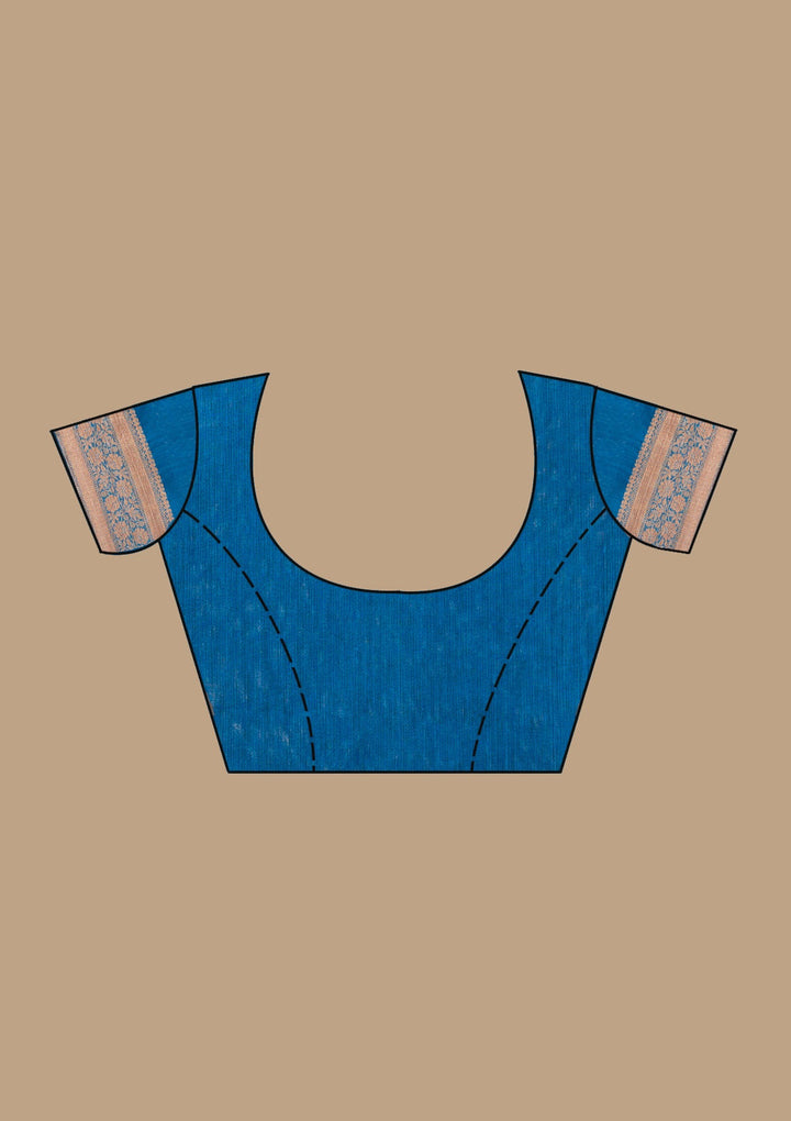 Peacock Blue Banarasi Cotton Silk Saree With Matching Blouse Piece