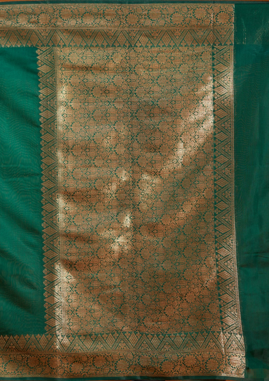 Bottle Green Banarasi Silk Saree With Matching Blouse Piece