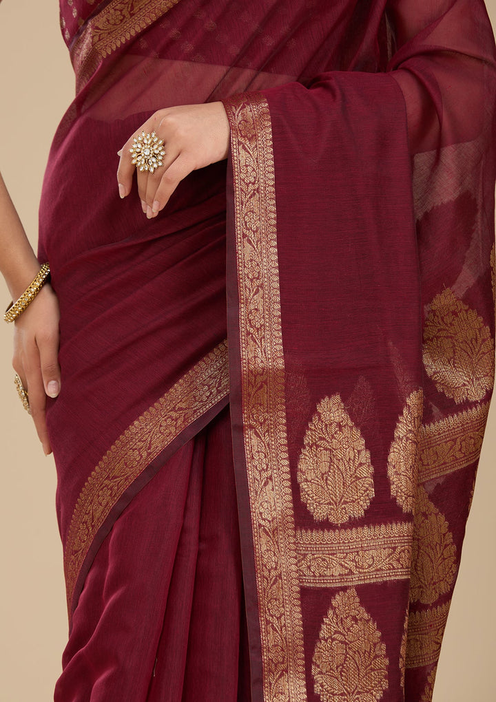 Red Banarasi Art Silk Saree With Matching Blouse Piece