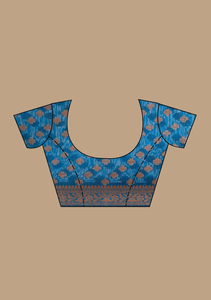 Peacock Blue Banarasi Silk Saree With Matching Blouse Piece