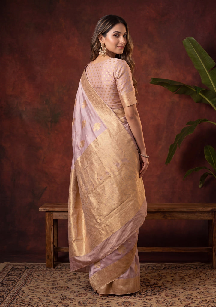 Lavender Art Silk Kanjivaram Jaal Saree With Matching Blouse Piece