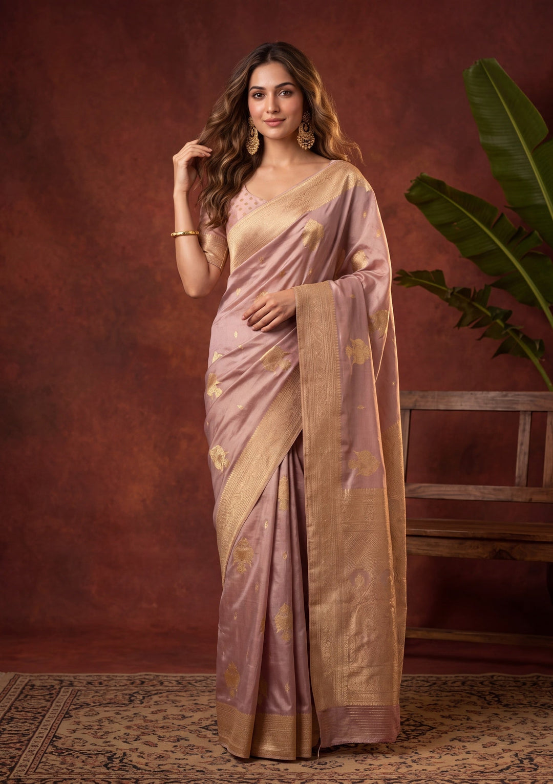 Lavender Art Silk Kanjivaram Jaal Saree With Matching Blouse Piece