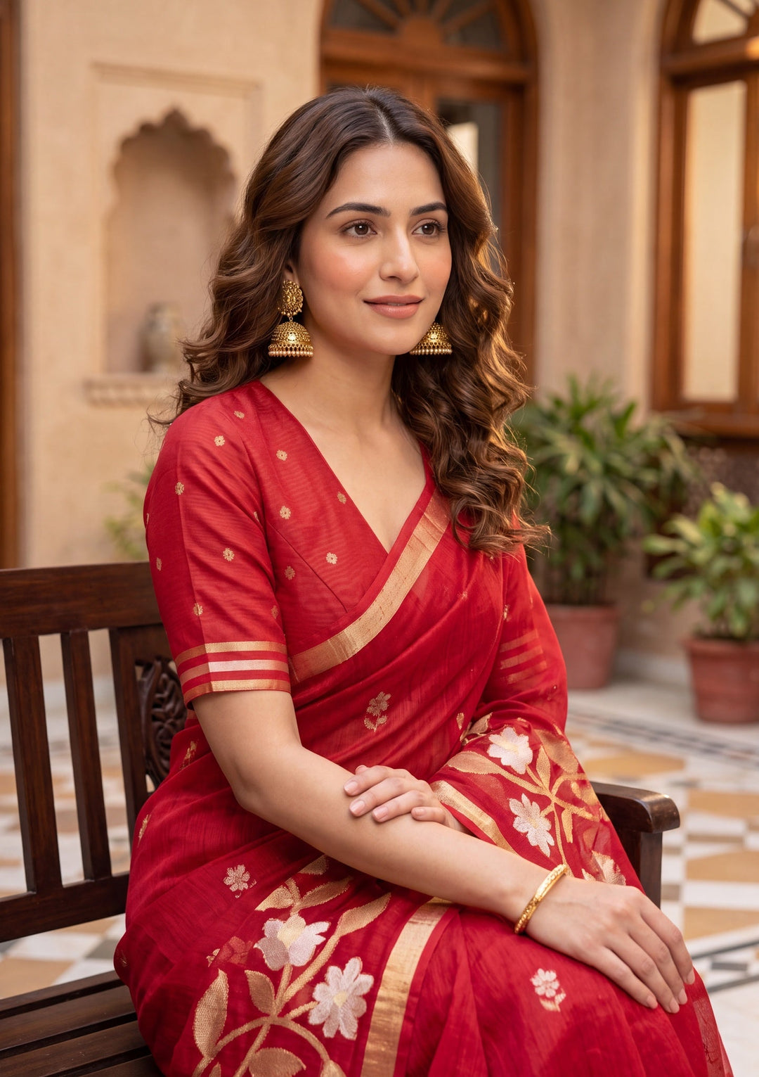 Red Art Silk Kanjivaram Jaal Saree With Matching Blouse Piece