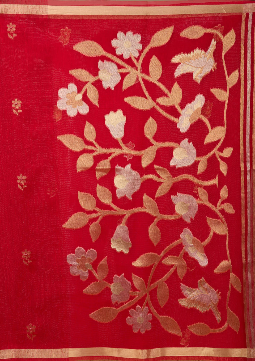 Red Art Silk Kanjivaram Jaal Saree With Matching Blouse Piece