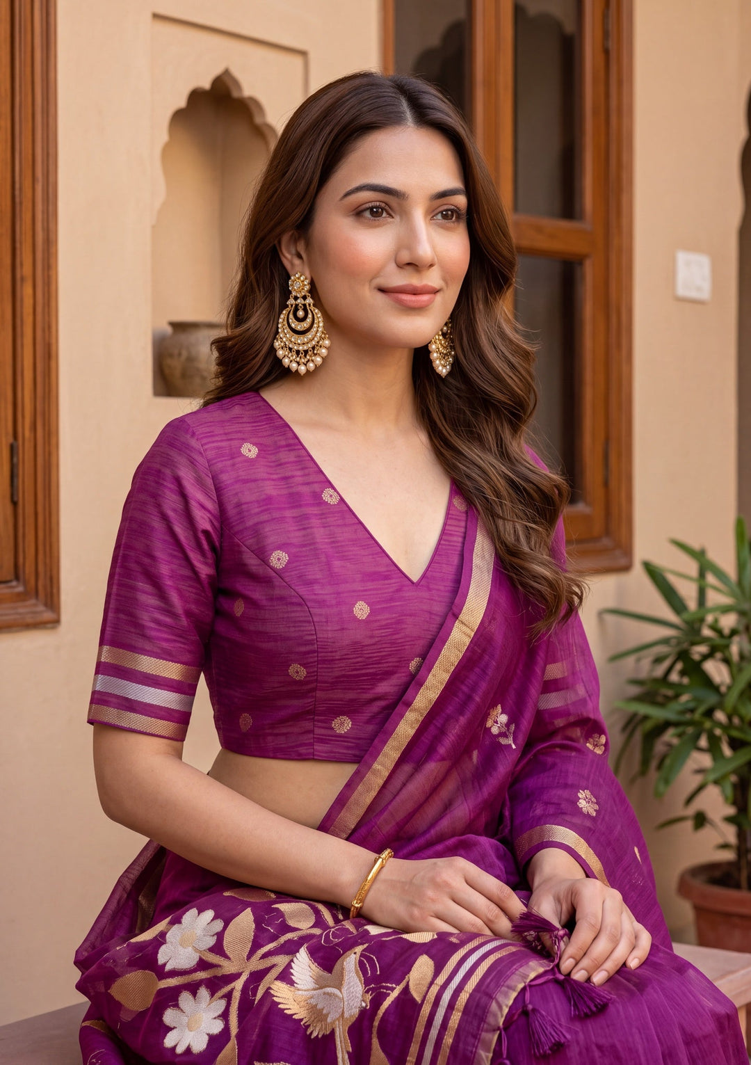 Wine Art Silk Kanjivaram Jaal Saree With Matching Blouse Piece