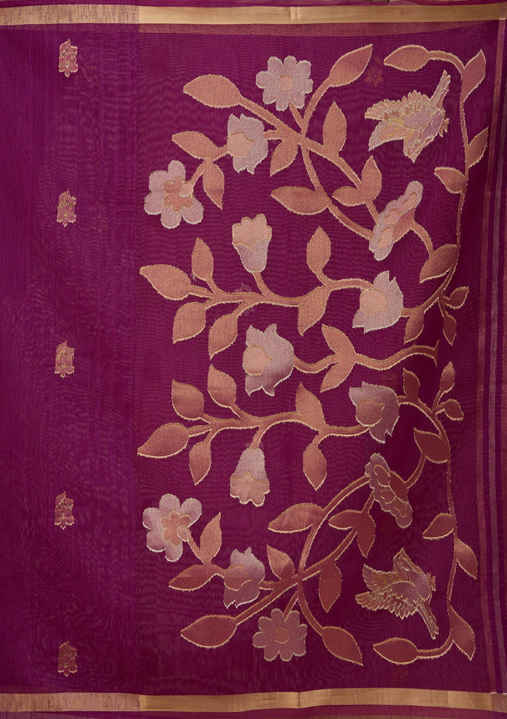 Wine Art Silk Kanjivaram Jaal Saree With Matching Blouse Piece