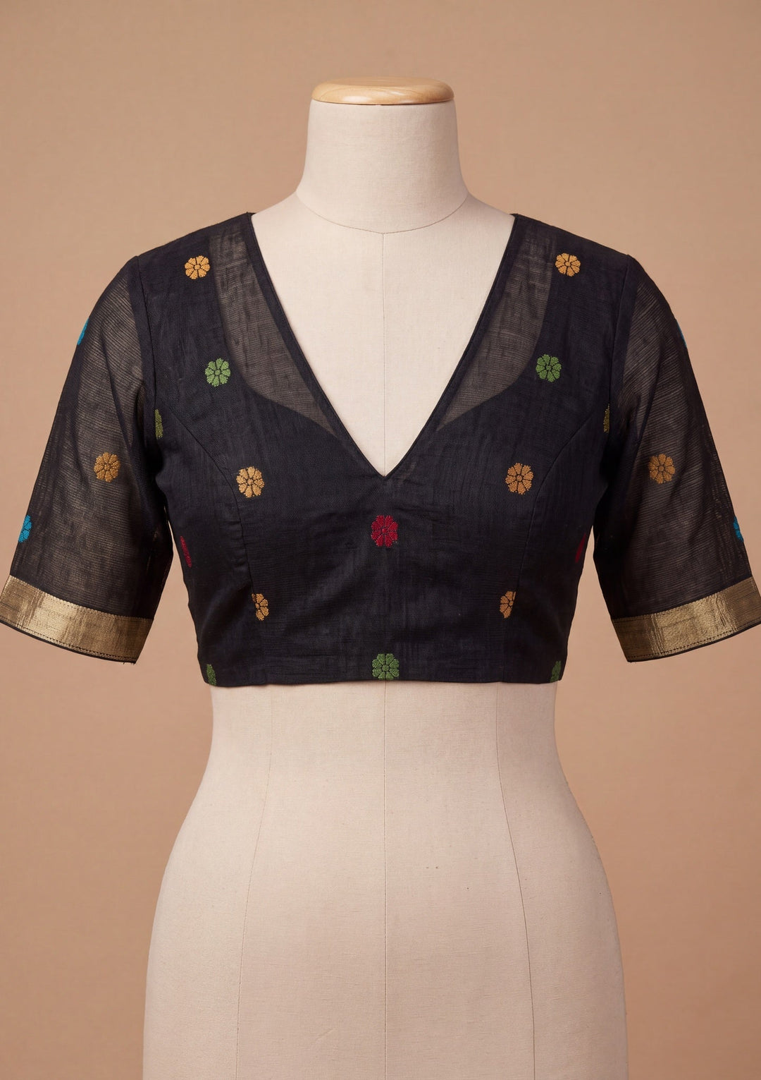 Black Art Silk Kanjivaram Jaal Saree With Matching Blouse Piece