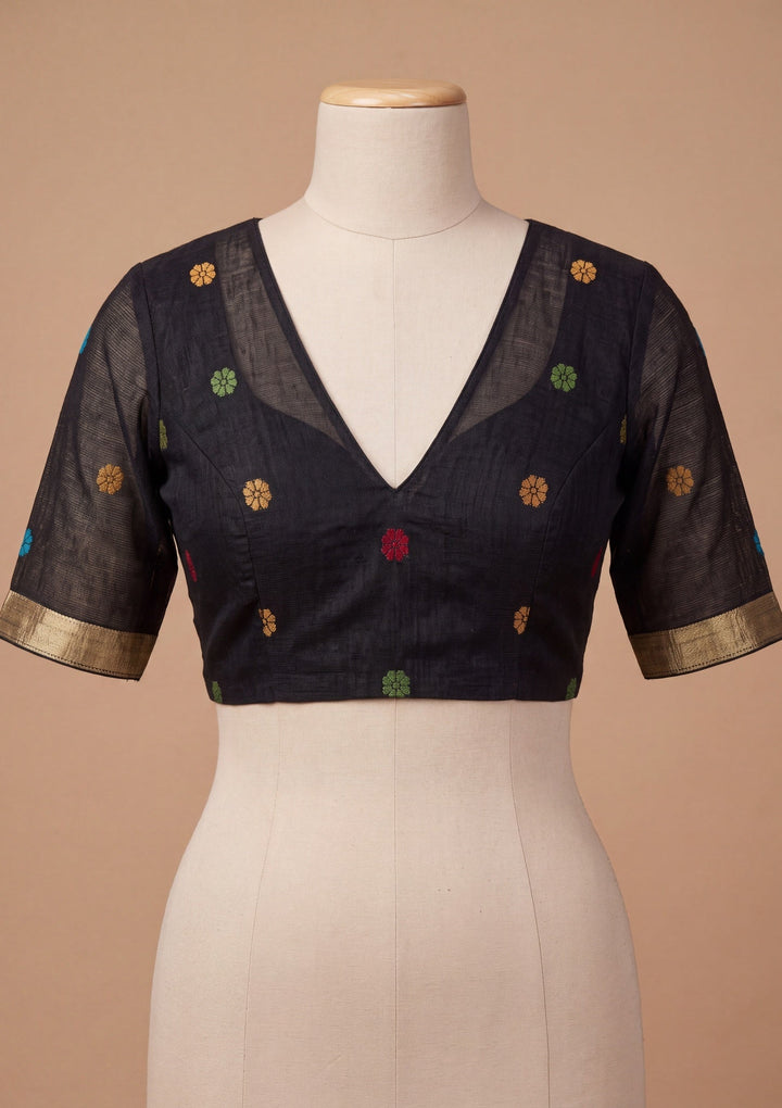 Black Art Silk Kanjivaram Jaal Saree With Matching Blouse Piece
