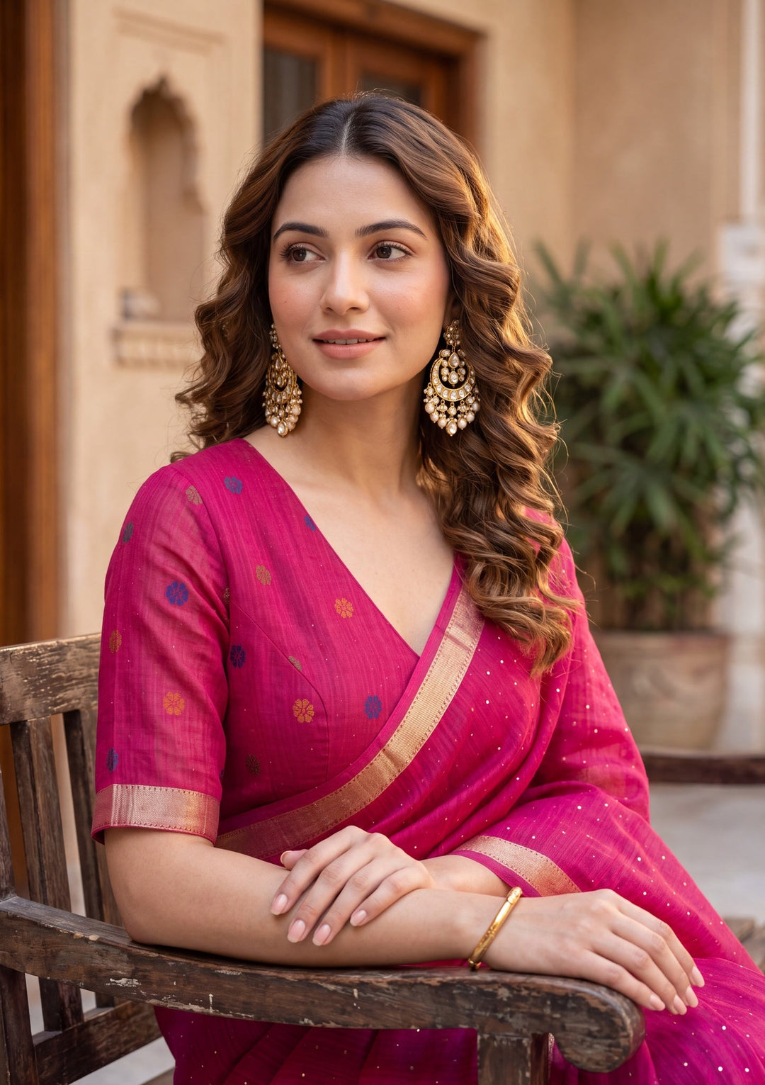 Rani Pink Art Silk Kanjivaram Jaal Saree With Matching Blouse Piece