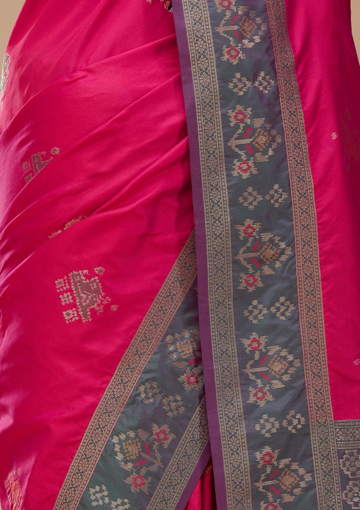 Rani Pink Art Silk Patola Jaal Saree With Matching Blouse Piece