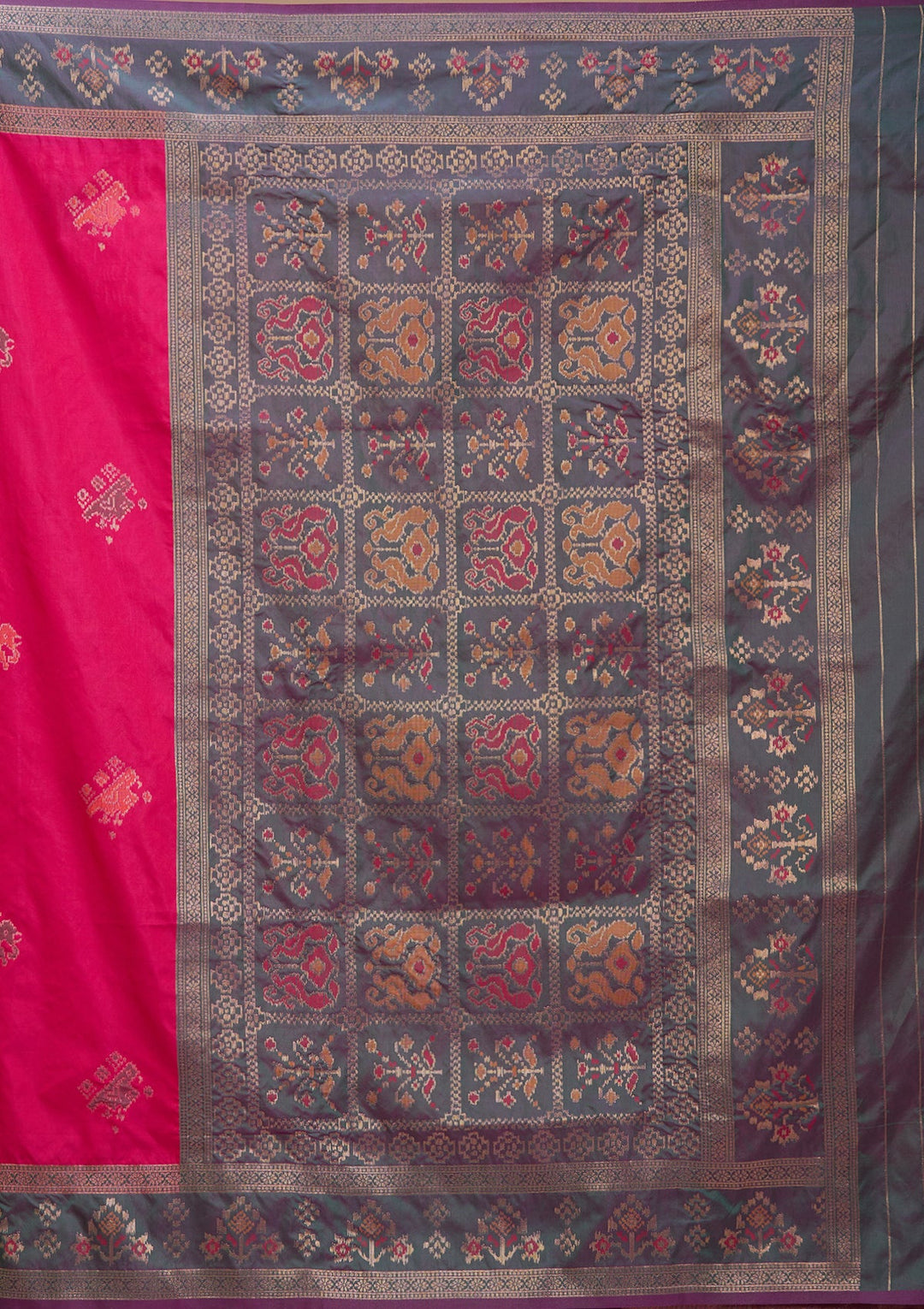 Rani Pink Art Silk Patola Jaal Saree With Matching Blouse Piece
